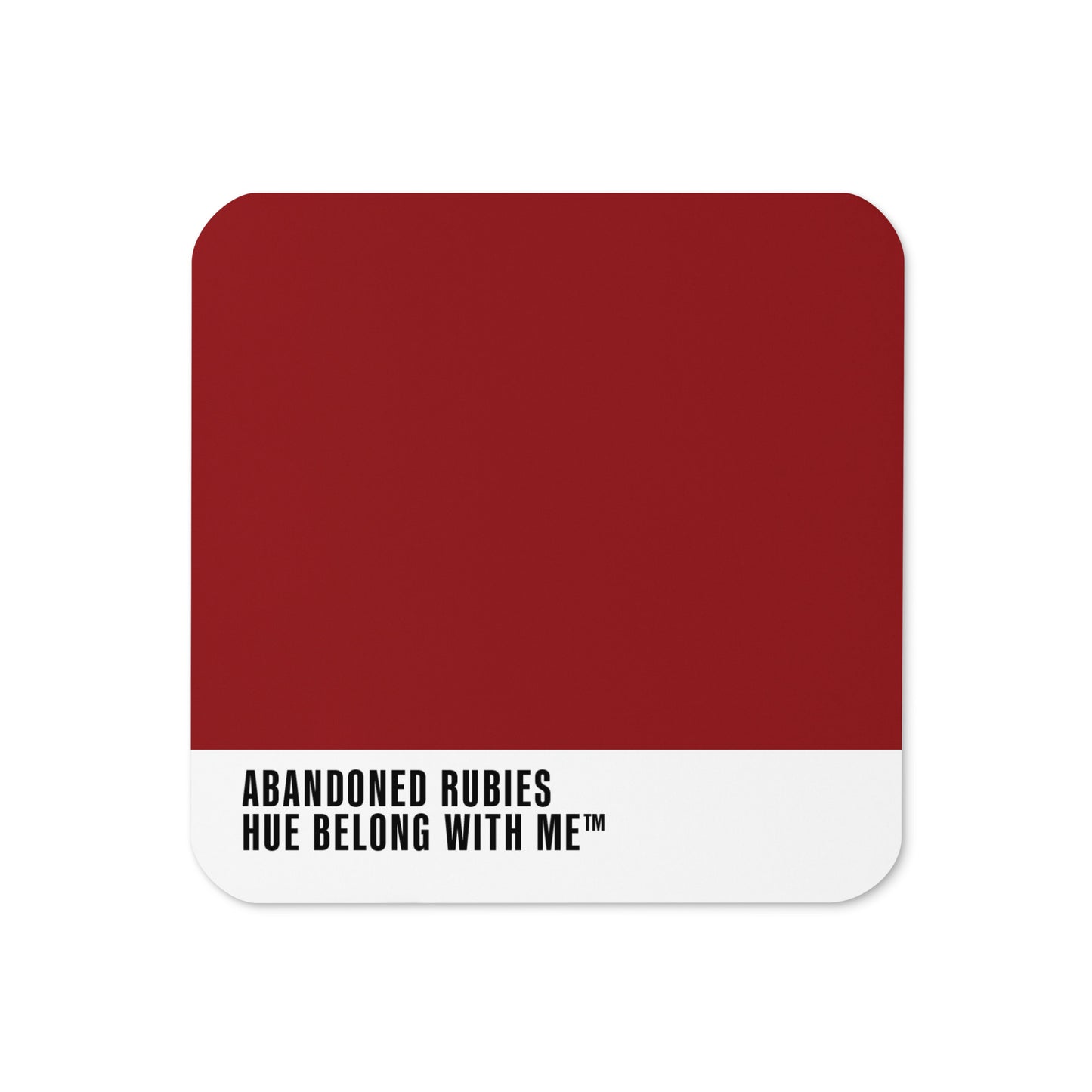 Abandoned Rubies cork-back coaster with colour-block design — Abandoned Rubies by Hue Belong With Me
