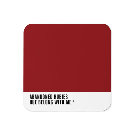 Abandoned Rubies cork-back coaster with colour-block design — Abandoned Rubies by Hue Belong With Me