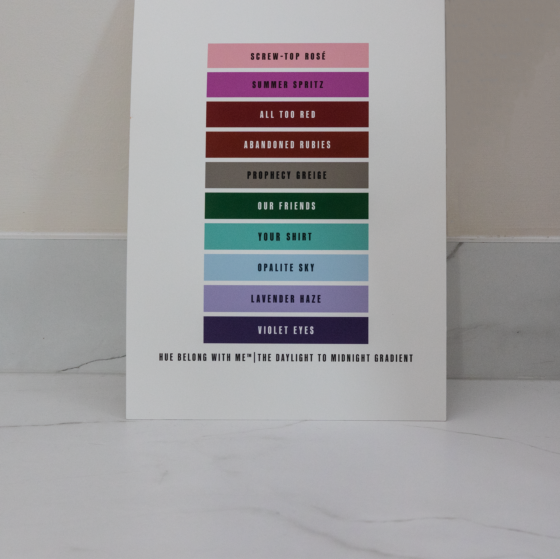 The Daylight to Midnight Gradient art print, standing photograph on marble surface — Hue Belong With Me
