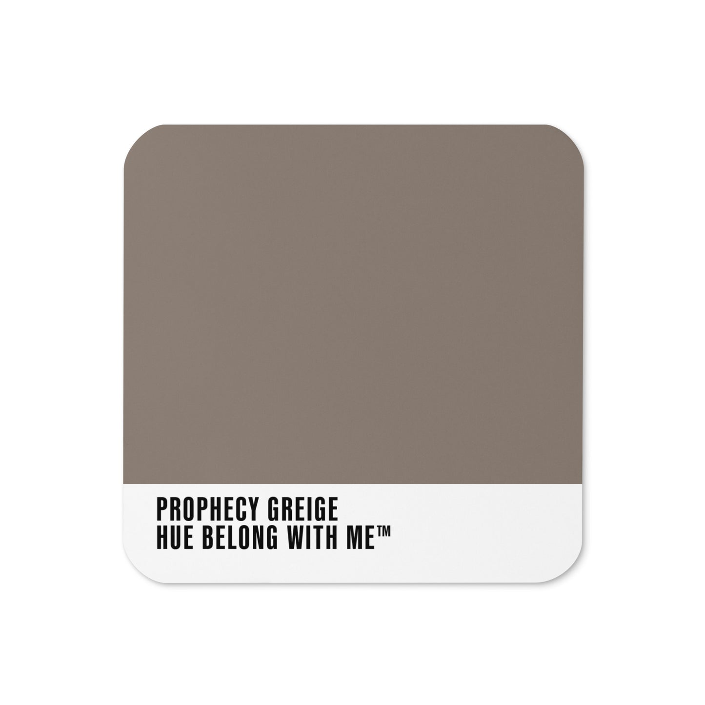 Prophecy Greige cork-back coaster with colour-block design — Prophecy Greige by Hue Belong With Me