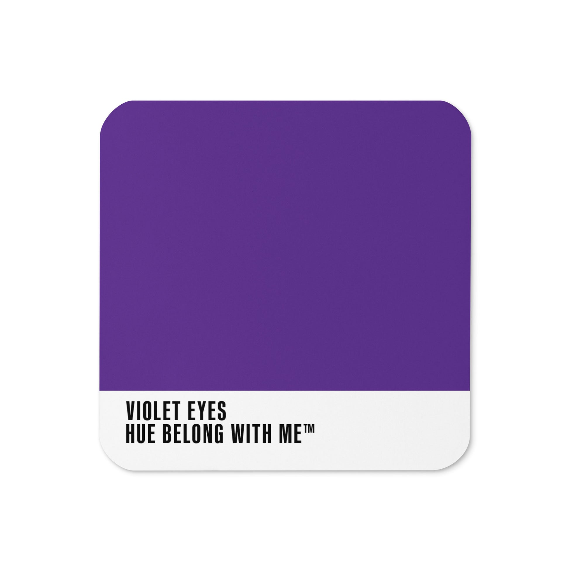 Violet Eyes cork-back coaster with colour-block design — Violet Eyes by Hue Belong With Me