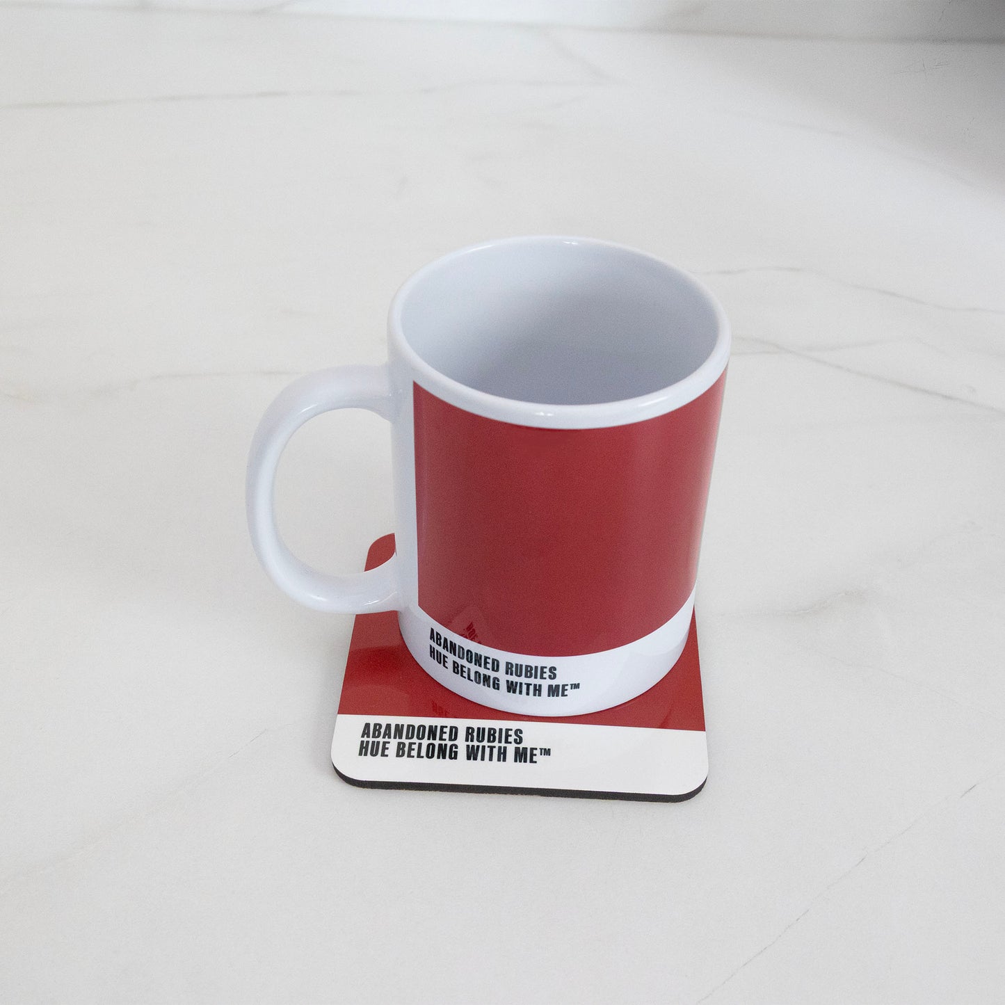 Abandoned Rubies mug and coaster matched pair on marble counter — Hue Belong With Me